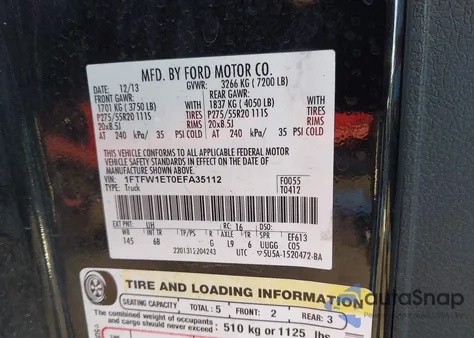 2014 Ford F-150 Fx4 from USA, damaged, VIN 1FTFW1ET0EFA35112